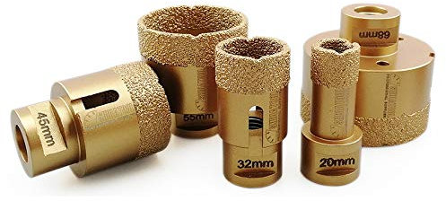 SHDIATOOL Broca de Diamante 5 Piezas/Juego 20/32/45/55/68mm Sierra de Agujero para Perforación en Seco Porcelana Azulejo Granito Mármol M14