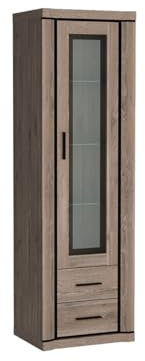 Mirjan24 Standvitrine Mannar M-16, Vitrine, Wohnzimmer Schrank, Farbauswahl, Vitrinenschrank, Glasvitrine, Mehrzweckschrank, Hochschrank, Naturtöne (Eiche Trüffel, ohne Beleuchtung)
