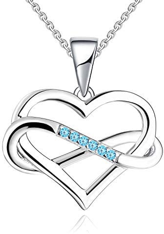 JO WISDOM Damen Kette Unendliches Herz Silber 925,Halskette Anhänger mit 3A Zirkonia März Geburtsstein Aquamarin Farbe,Schmuck für Frauen