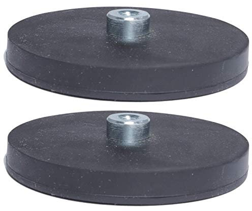 2x Neodym Magnete Gummiert Ø 88mm Mit M8 Außengewinde 55 KG Zugkraft Flachgreifer Magnet Scheibe Topfmagnet Gummi Runde Magnete mit Gewinde für Schrauben Öse oder Haken