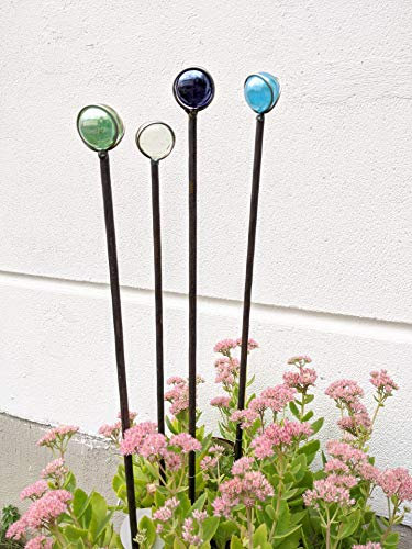 Zen Man Edelrost Gartenstecker Garten Glaskugel Gartendeko Beetstecker mit Glasdeko Gartenfigure Glaskugel: 3.5cm (032034-2LB :3.5 * 3.5*H100cm)