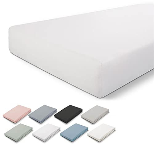 Walra Spannbettlaken Jersey 90x220, 100% Baumwolle Spannbetttuch, Perfekte Matratzenpassform, Weiches Gefühl, Knitter- & Bügelfrei - Weiß