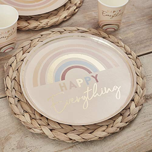 Ginger Ray Happy Everything Lot de 8 assiettes en papier imprimé arc-en-ciel pastel