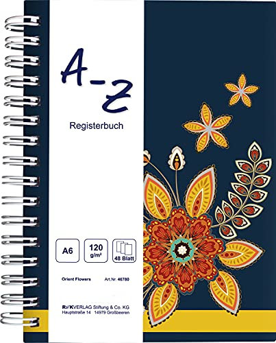 RNKVERLAG 46780 - Notizbuch mit Register A-Z „Orient Flowers“ in DIN A6 mit 48 Blatt 120 g/m², 1 Stück
