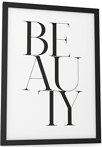 Papierschmiede® Typografie Poster, DIN A4 (21x30 cm), Wanddeko Wohnzimmer, Schlafzimmer, Küche, schwarz-weiß Bild mit Spruch OHNE Rahmen, Beauty