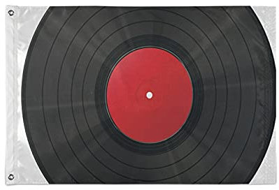 Realistic Vinyl Record CD Player Texture Black Red Pattern 3x5 FT Garden House Flag, Polyester Flag with Brass Grommets Seasonal Banner for Home Front Yard Patio Party Outdoor Indoor Decor