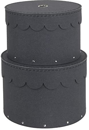 BIGSO WILMA 2er-Set runde Aufbewahrungsbox mit Deckel – Ordnungsbox mit Deckel für Kleidung, Spielzeug usw. – Dekorative runde Box aus Faserplatte und Papier in Leinenoptik – schwarz