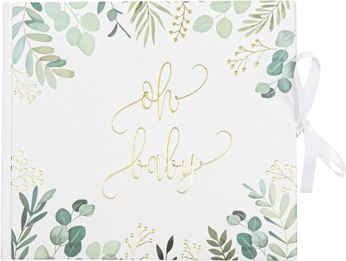 Miss Lovely Gästebuch OH Baby Botanical Eukalyptus Blätter-Kranz weiß grün & Gold Dekoration Accessoires Zubehör Baby-Party Gender-Reveal Schwangerschaft & Geburt Mädchen & Junge