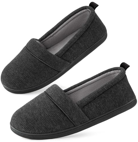 EverFoams Womens' Memory Foam Comfort Knit House Shoes Light Weight Terry Cloth Loafer Slippers with Anti-Skid Rubber Sole Black 5 UK