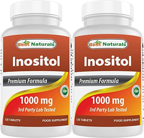 Best Naturals Inositol 1000 mg 120 Tablets - Manufactured in a USA Based GMP Certified and FDA Inspected Facility and Third Party Tested for Purity. Guaranteed!! (120 Count (Pack of 2))