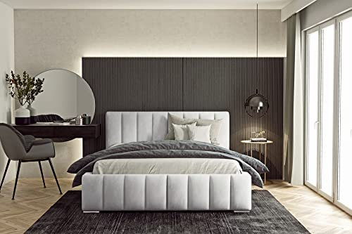 WFL GROUP Samtstoff Polsterbett Doppelbett Komplett 140x200 160x200 180x200 cm Grau Bettgestell Mit Bettkasten Lattenrost und Kopfteil - Hydrophobe Stoff - Hellgrau - 160 x 200 cm