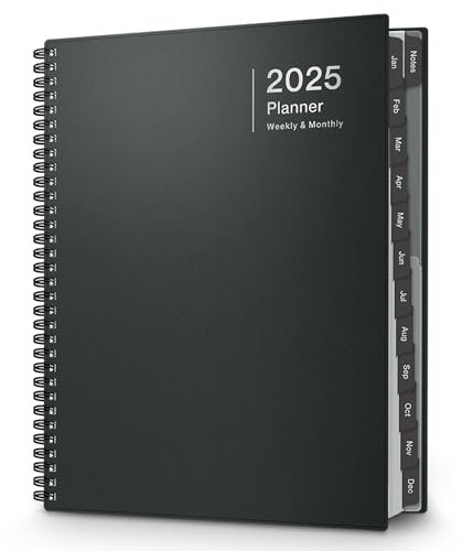 Dunwell Großes Planerbuch 2025, 8,5 x 11 cm, Tages- und Wochenplaner für den Schreibtisch, laminierte Monatstabeln, Lesezeichen, Aufkleber, schützende Kunststoffeinband, Notizseiten und mehr