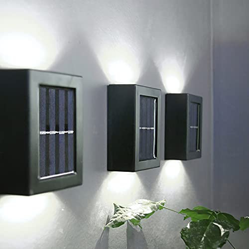 YUNYODA 4 Pack Solar Wall Lights Outdoor, LED Up and Down Solar Fence Lights, IP65 Waterproof Power-Saving Front Door Light,Outdoor Garden Wall Lighting for Fence,Yard,Front Door,Pathway Decoration