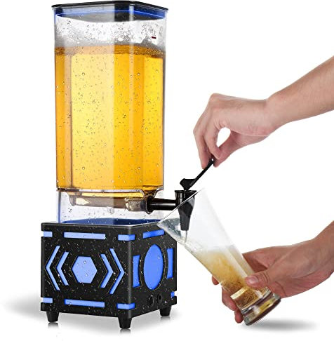 REAWOW 3L Getränkesäule Beer Tower Dispenser Drink Dispenser mit LED Lights Abnehmbar Einfach zu Reinigen Keg Tag für Küchenparty (schwarz)