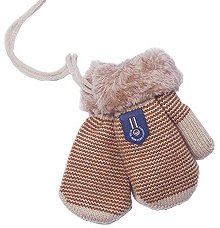 Baby Gestrickte Handschuhe Baby Mädchen Jungen Winter Handschuhe Fäustlinge mit Band 0-3 Jahre Kleinkind Stretch Fäustlinge mit Fleece gefüttert Hang Neck Halshandschuhe Draußen Schnee Handschuhe