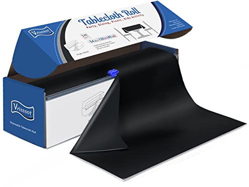 Rouleau de nappe jetable en plastique : 137,2 cm x 36,6 m nappes de table en plastique avec cutter facile à glisser pour les fêtes (noir)