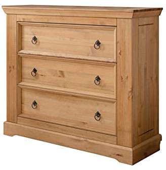 möbelando Kommode SZ-0079 aus Kiefernholz geölt und gebeizt in Eiche mit 3 Schubladen. Abmessungen (BxHxT) 106x95x42 cm