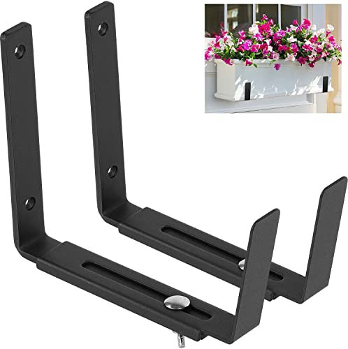 KEYDOLA Verstellbare Blumenkasten-Halterungen für Pflanzkasten, Tiefe 15,2 bis 22,9 cm, Blumenkastenhalter, Wandhalterung, Pflanzkastenhalterungen für Geländer, Deck, Fenster, Wand (1 Paar) – Schwarz