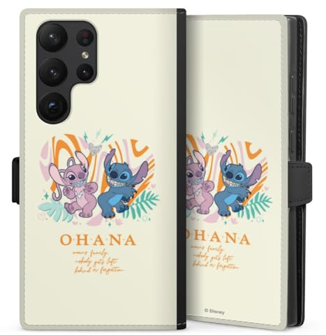 Klapphülle kompatibel mit Samsung Galaxy S 23 Ultra Handyhülle aus Kunst Leder schwarz Flip Case Lilo & Stitch Offizielles Lizenzprodukt Disney