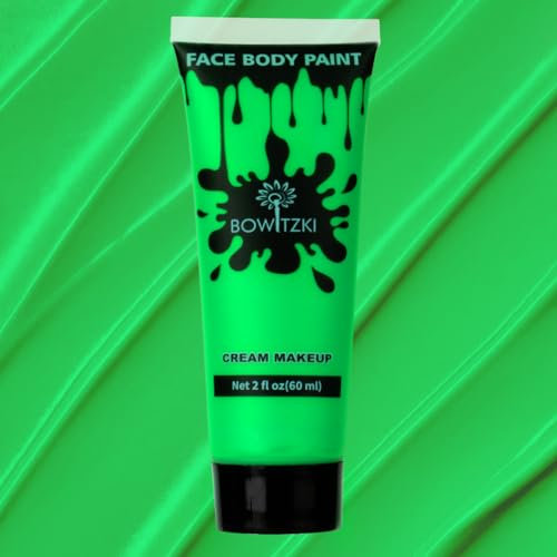 Bowitzki Pintura facial y corporal de 56.7 g, maquillaje en crema, 60 ml, pintura facial a base de agua, efectos especiales para adultos, niños, Halloween, Navidad, fiesta, escenario, cosplay (verde)