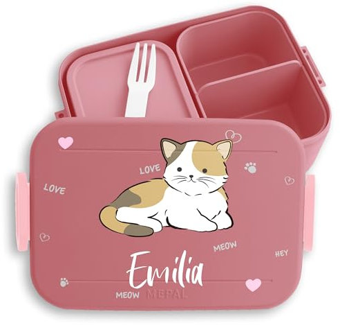 Kinder Bento Box Midi Lunchbox für Mepal Bentobox - Süße Katze Katzen Cat Cats Mieze Miezekatze - 900 ml - Rosa - brotzeitdose fächern personalisierte brotdose katzenmotiv lunch vesperdose