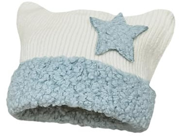 Katze Beanie Y2k Beanie Stern Patch Häkeln Strickmütze Grunge Acubi Y2k Zubehör Kawaii Cutecore Koreanische Gyaru Kleidung, Blau, Einheitsgröße