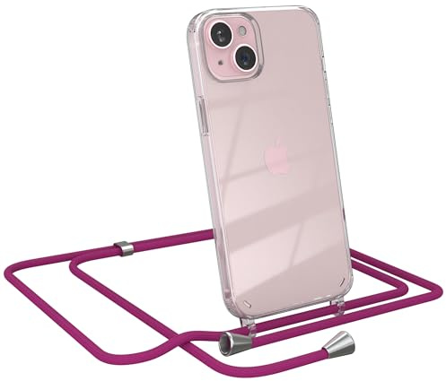 EAZY CASE Handykette kompatibel mit iPhone 15 Plus Handyhülle mit Umhängeband, Handykordel mit Schutzhülle, Silikonhülle, Hülle mit Band, Stylische Kette für Smartphones, Pink