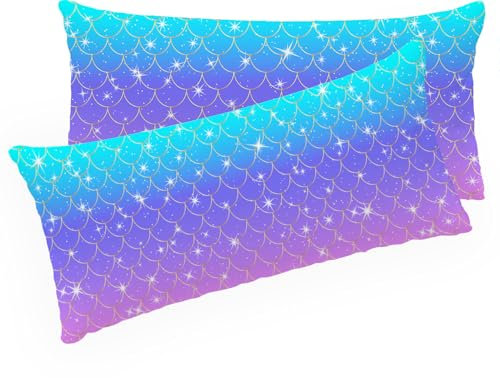 ZTYROLJ 2er Set Meerjungfrau Kissenbezug 40x80 cm,Microfiber Ultra Weich Kopfkissenbezug mit Reißverschluss, Atmungsaktiv Resistent Couchkissen Bezug für Sofa