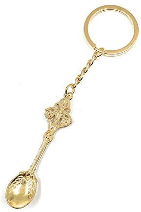 Onwomania Spoon Cutlery Food Antique Pendant Key Ring Metal Lucky Charm in Aluminium Gift Box, Ideal as a Gift, gold, One Size