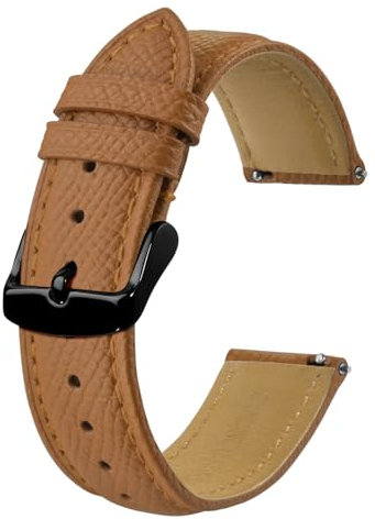 BISONSTRAP Uhrenarmbänder mit Schnellverschluss,Textur Leder Uhrenarmband für Herren und Damen,20mm,Braun,Schwarze Schnalle