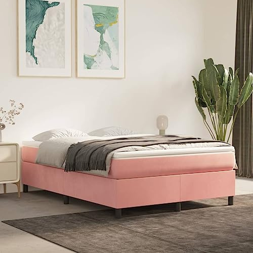 Cosisti Sommier à Ressorts et Lattes 140x190 cm - Cadre de Lit Tapissier pour Adultes - Rose - Hauteur 35 cm
