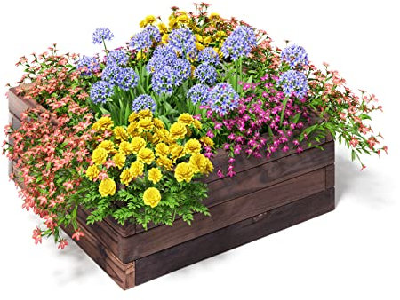 TANGZON Raised Garden Bed with Open-ended Base, Wood Planter Box Kit for Vegetables Flowers Herbs Fruits, Elevated Square Planting Bed for Backyard Patio (Brown, Square, 60 x 60 x 23 cm)