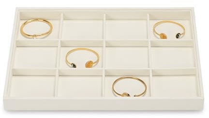 Oirlv 12 Grids Velvet Jewellery Tray Stackable Beige Jewellery Storage & Display Tray for Rings, Necklaces, Watches, and More, 35x24x3cm