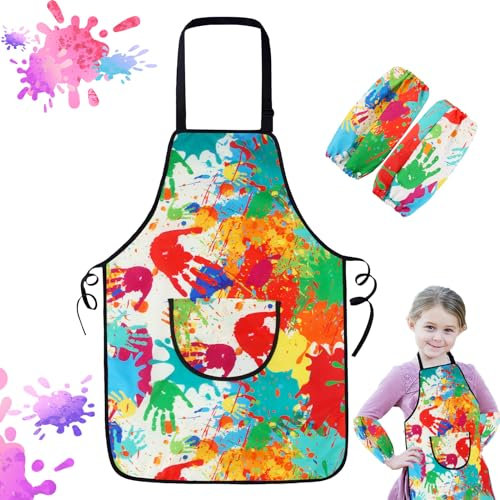 Taozoey Malschürze, Malkittel Schule, Malerkittel Kind 6-12 Jahre mit Taschen, Verstellbare und Wiederverwendbare Kochschürze für Basteln Malen Backen Kochen, Mädchen und Jungen