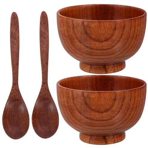 IMIKEYA Bols En Bois Faits À La Main Bols En Bois Avec Cuillère Assortie Bols À Riz À Soupe En Bois Petits Bols De Collations À Nouilles Ensemble De Vaisselle Pour Manger