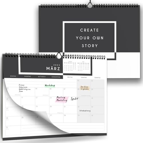 Kalender 2025 I Wandkalender Schwarz Weiß mit Kästchen als A4 Quer Kalender I Perfekt für Paare, Singles oder Familien I Monatsplaner für Zuhause oder Büro...