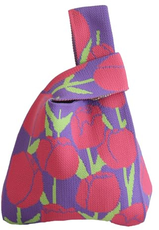 CCAIPU Gestrickte Tragetasche für Damen, Wiederverwendbare Einkaufstaschen Cute Fashion Mini Handtasche Casual Hand-Carry Tote Stricken Handgelenk Tasche