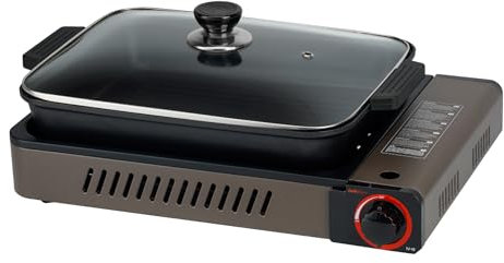 Onlyfire Campingkocher Set, Enthält Grillplatte mit Deckel und Tragekoffer, Butangas Camping Gaskocher, 1-flammig, Windbeständiger Versenkter Brenner, für Garten, Wandern, 2100W, 46×34×16,5CM