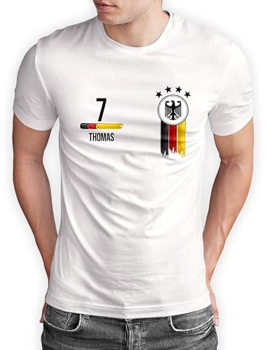 Deutschland T-Shirt „Frauen EM 2025“ Germany Europameisterschaft Shirt Herren Damen Unisex - personalisiert mit Zahl & Namen - Fanartikel Fan-Outfit Trikot - Bundesliga - Weiß, Gr. L