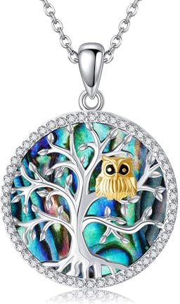 JERWLI Collier hibou en argent sterling 925 avec pendentif hiboux arbre de vie - Cadeau pour femme et fille, Ormeau