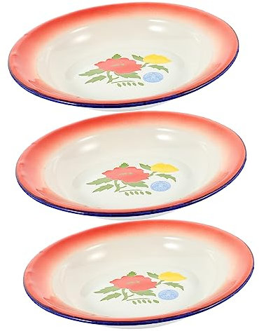 Zerodeko 3pièces Assiette Émaillée Rétro Rouge De Assiettes De Service Style Chinois Pour Snacks Desserts Et Fruits Plaques à Cuisine Vintage Multifonctionnelles