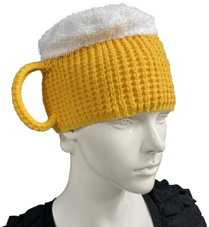 XehCaol Bierhut lustige hüte 3D Bierkrug Mütze Winter Warm Unisex Strickmütze Plüschmütze (Gelb)