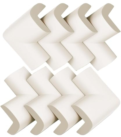 AOCGDDS 8Pcs Corner Guards Pre Taped Rubber Foam Furniture Protectors | Pre-taped rubber foam corner guards for tables, desks, shelves and fireplace edges; L-shape design, white, easy to apply