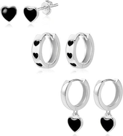 ALEXCRAFT 925 Sterling Silver Earrings for Women - Hoops, Studs, Huggies, Helix, Stackable Sleeper Sets - Heart Design - Birthday Gifts for Multiple Piercings