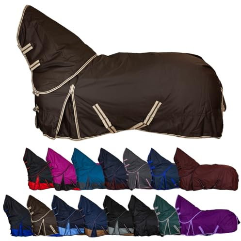 RL24 - Weidedecke Full Neck Basicline 600D Nylonfutter m. Füllung – Pferde Winterdecke – wasserdichte Outdoordecke m. Kreuzbegurtung – Pferdedecke in Dunkelbraun – Größe 145cm (200g/m²)