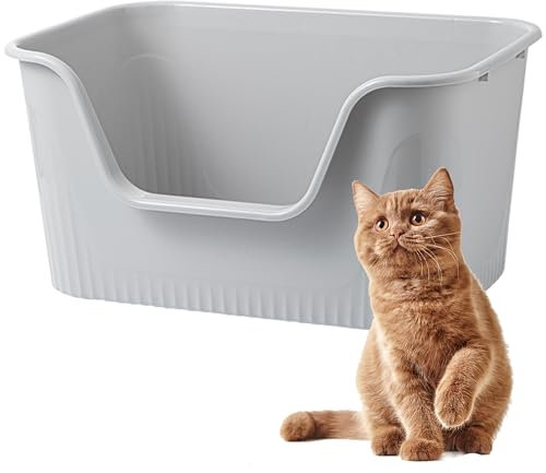 Vealind Offen Katzenklo XXL, Katzentoilette Hoher Rand, 55x40x26cm Groß Katzenklo, katzentoiletten Einfach Zu Reinigendes Hygienische Katzentoilette Aus Kunststoff, Cat Litter Box(grau)