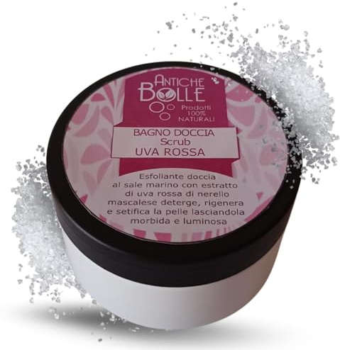 Antiche Bolle - Natürliches Körperpeeling mit Meersalz und roten Trauben, Reinigung und Peeling für Beine, Füße und eingewachsene Haare, hergestellt in Sizilien, 350 g