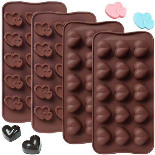 YXHZVON Moule Silicone Tablette de Chocolat, 4 Pièces Moules à Chocolat Coeur, Moule Silicone Patisserie pour la Fabrication de Chocolats, Gelées et Confiseries la Saint-Valentin