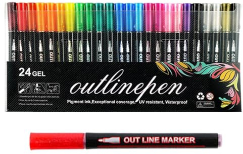 Konturenmarker, schimmerndes Marker-Set, doppelte Konturenstifte, bunte Glitzerstifte, Marker, Kunstbedarf, Basteln, Kritzeln, Schreiben für Fotoalbum, Sammelalbum, Album, Grußkarte
