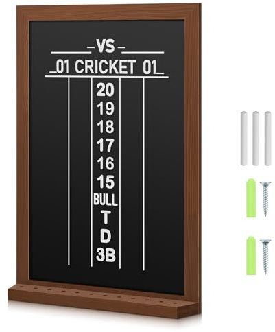 VioraWhite Dart Anzeigetafel für Cricket und 01 Darts Spiele Darts Halter Wandhalterung Holz Dartscheibe Zubehör mit 3 Kreide